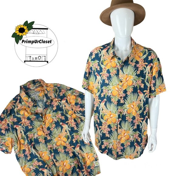 Margaritaville Hawaiian Sz XXL Floral Parrot Button Up Casual Shirt Camp beach - Picture 1 of 10